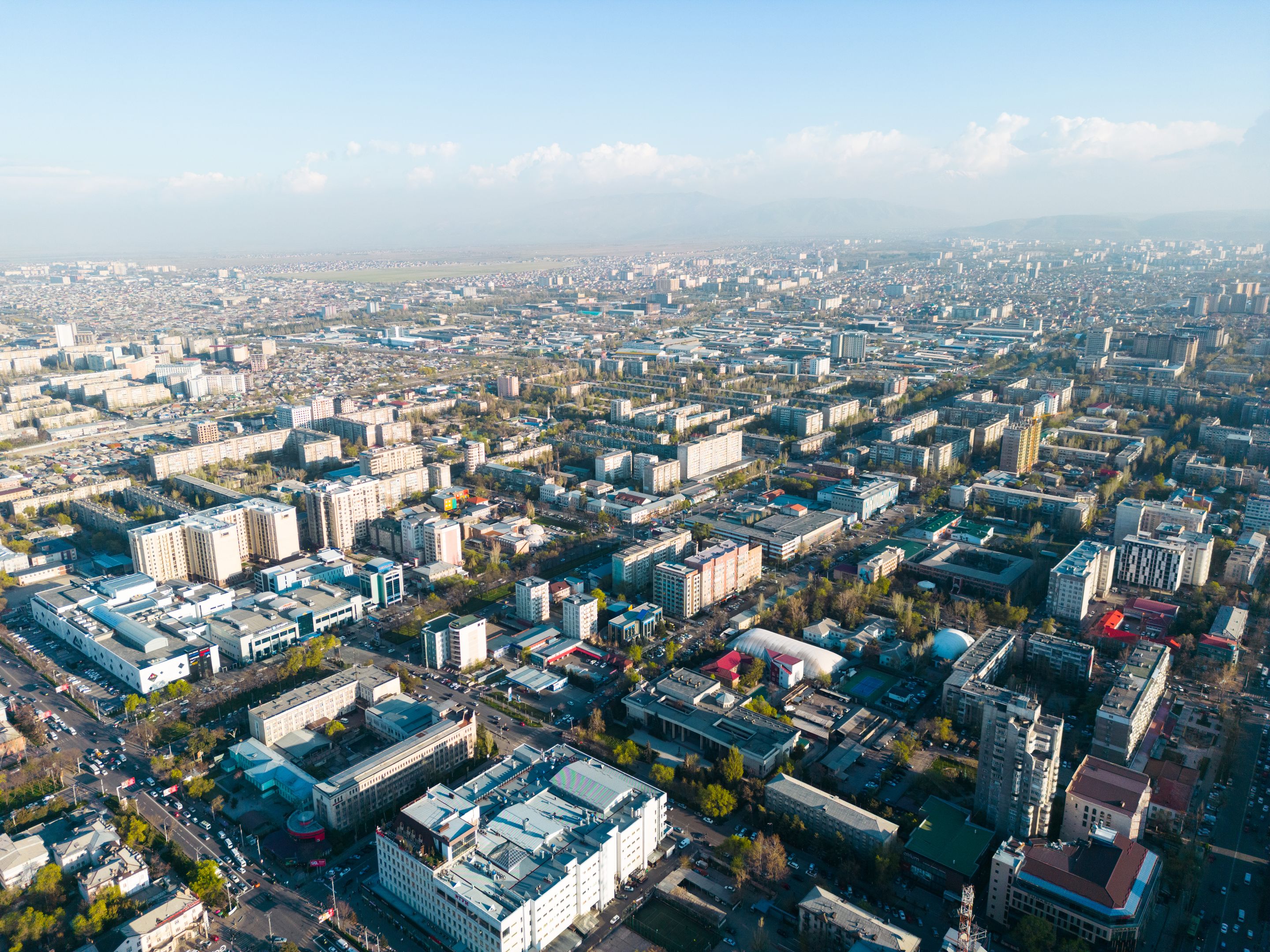 Stunning aerial view of Bishkek city showcasing urban development and architecture in Kyrgyzstan.