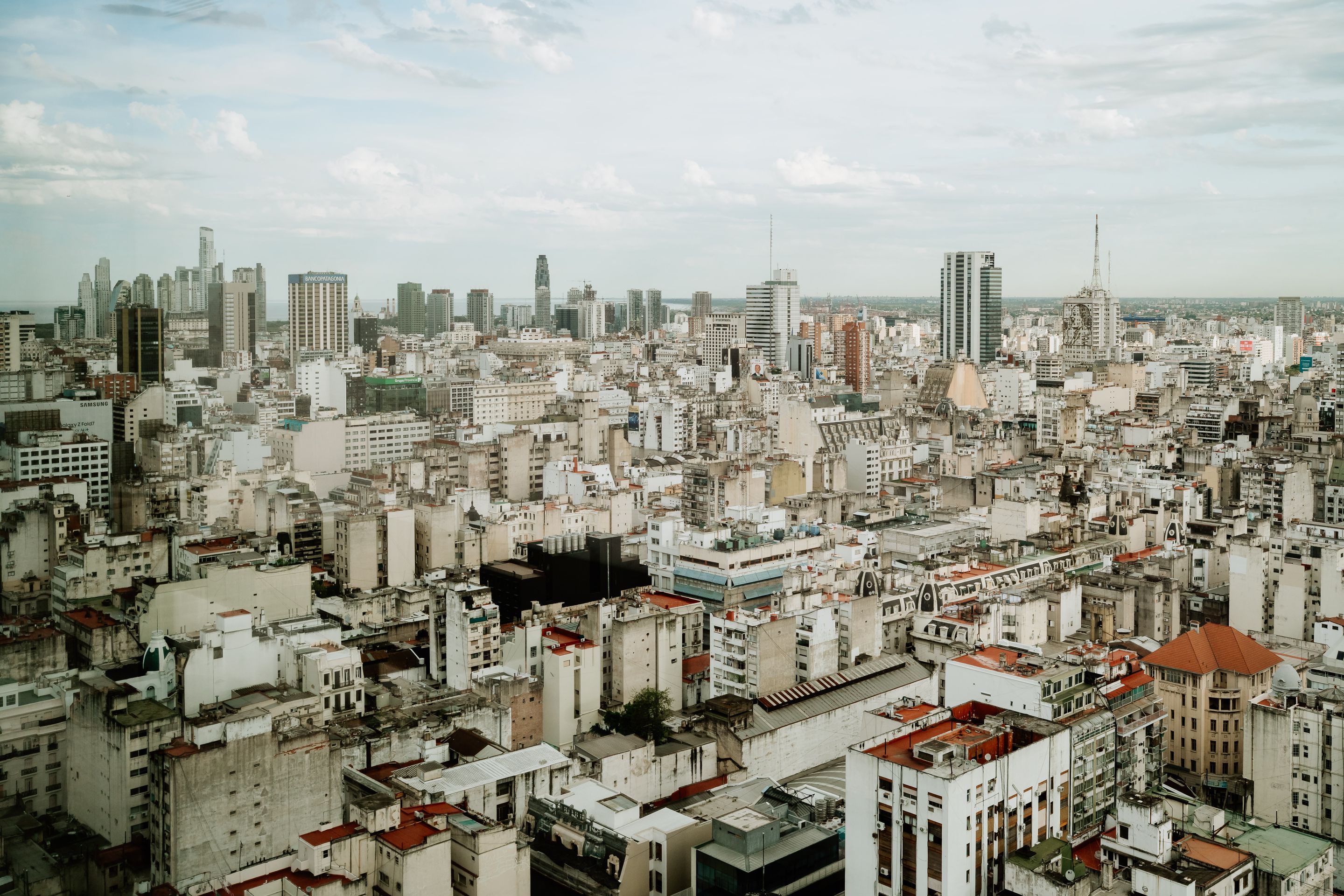 Aerial view of Buenos Aires skyline showcasing urban architecture and cityscape.
