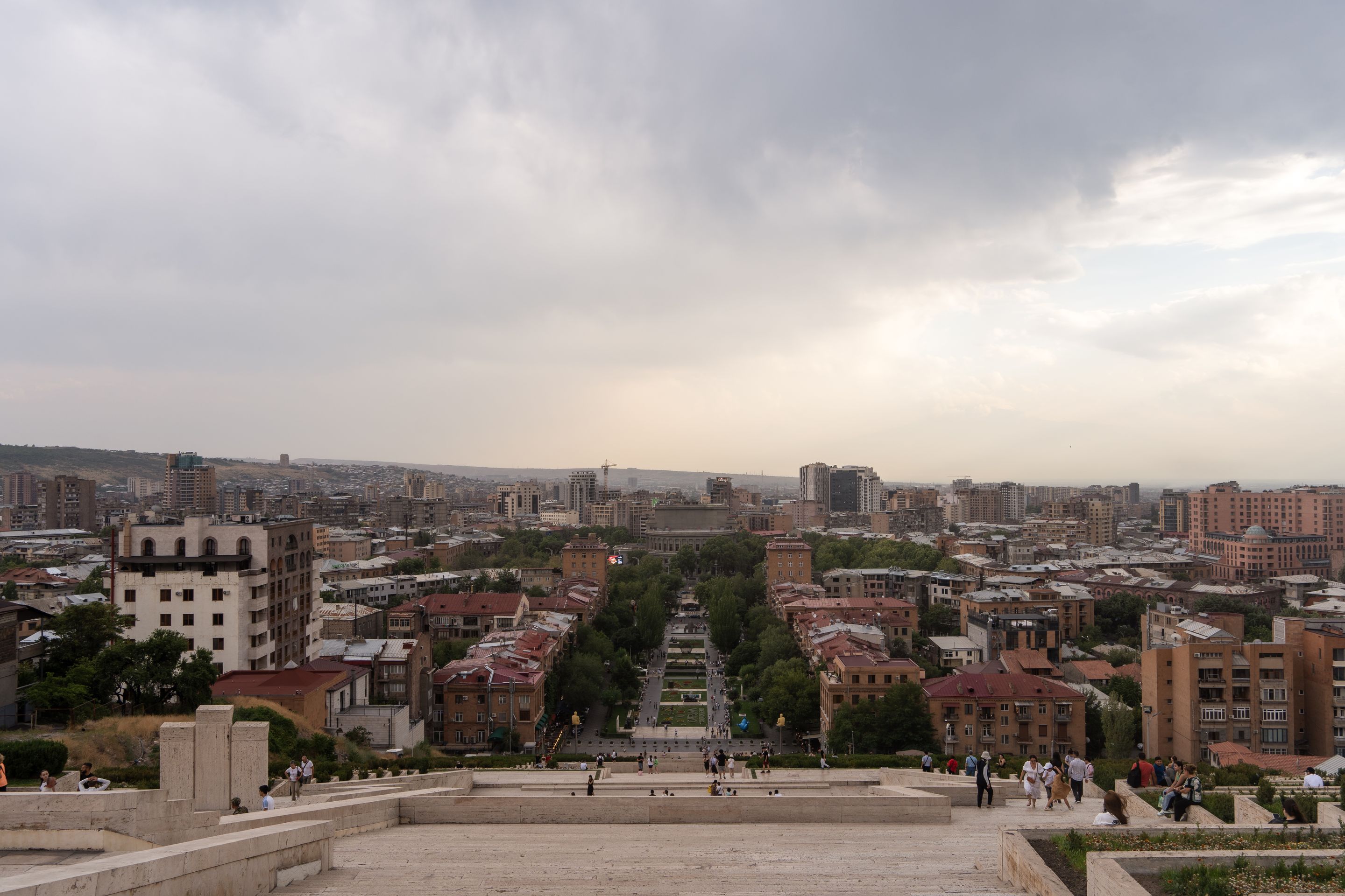 Panoramic view of Yerevan, Armenia from the Cascade Complex during late summer